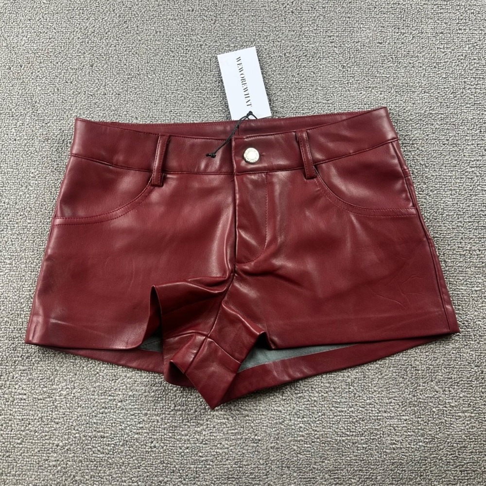 WeWoreWhat Shorts Women 0 Red Booty Short Slim Vegan Leather Biker Festival Moto